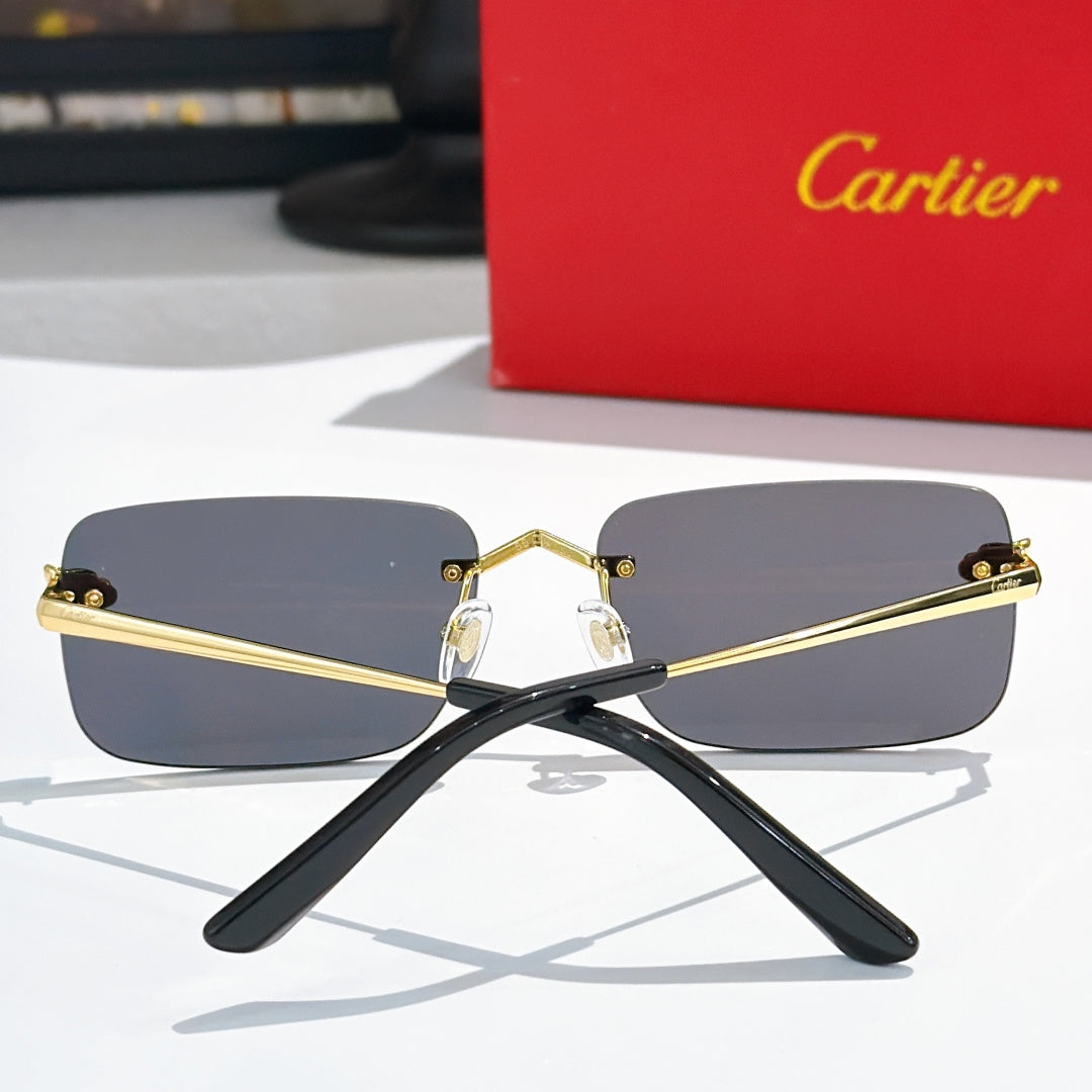Cartier glasses with dark blue lenses and black geometric arms