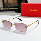 Gold-tone Cartier glasses with purple tinted lenses and black temple tips