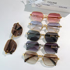 Celine sunglasses assortment with gold frames and various tinted lenses in pink, black, and brown