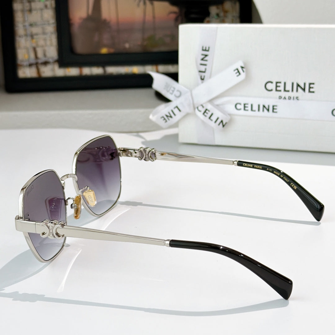 Celine small round sunglasses with silver frame and deep purple tinted lenses