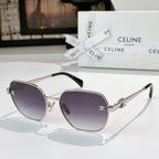 Celine round cat-eye sunglasses with silver frame and dark purple lenses