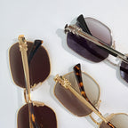 Celine sunglasses set with gold and silver frames, tinted lenses in brown and purple tones