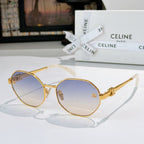 Celine sunglasses with gold frame and blue gradient lenses, round silhouette
