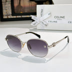 Silver- and gold-tone round sunglasses with purple gradient lenses