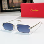 Cartier rectangular sunglasses with blue lenses and silver metal frames