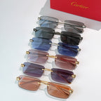 Cartier assorted rectangular sunglasses stack with dark blue, brown, and gray gradient lenses
