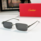 Cartier rectangular sunglasses with dark gray lenses and silver metal frames