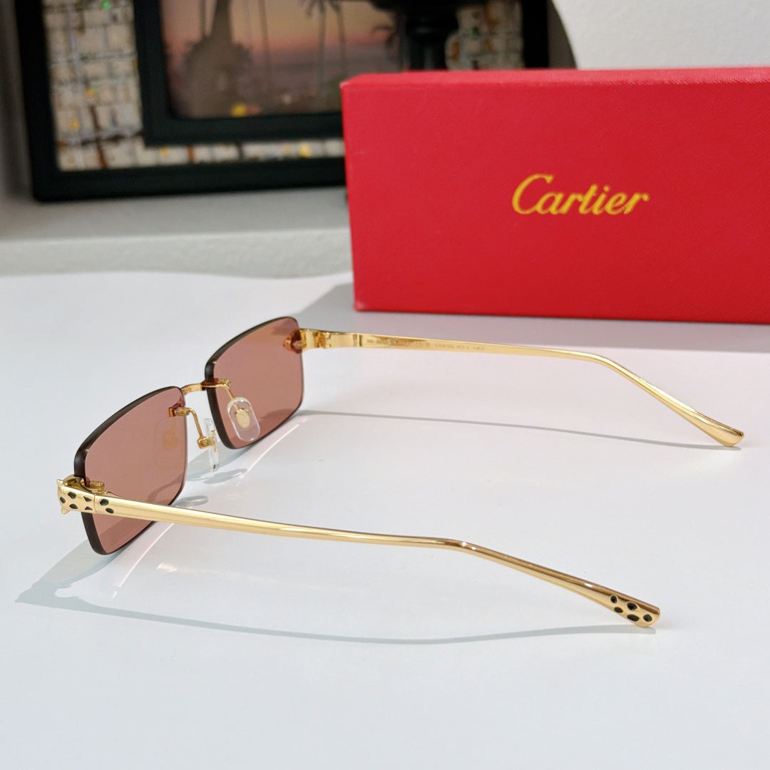 Cartier rectangular sunglasses with light brown lenses and gold metal frames
