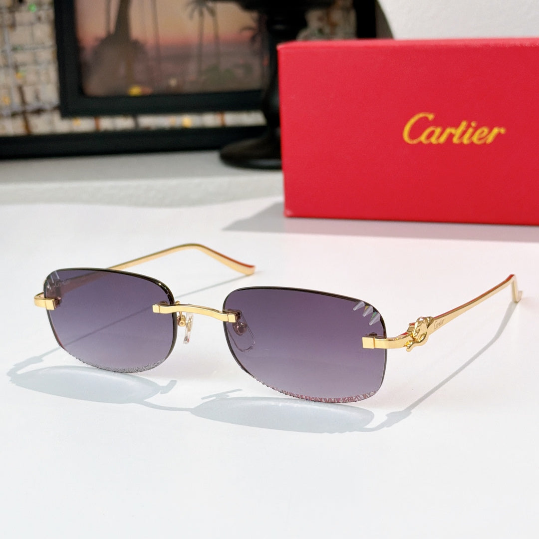 Cartier glasses with gold frames and purple tinted lenses, metal hinge and temples