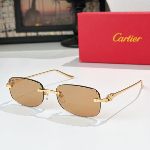 Cartier glasses with gold frames and brown tinted lenses, metal temple arms