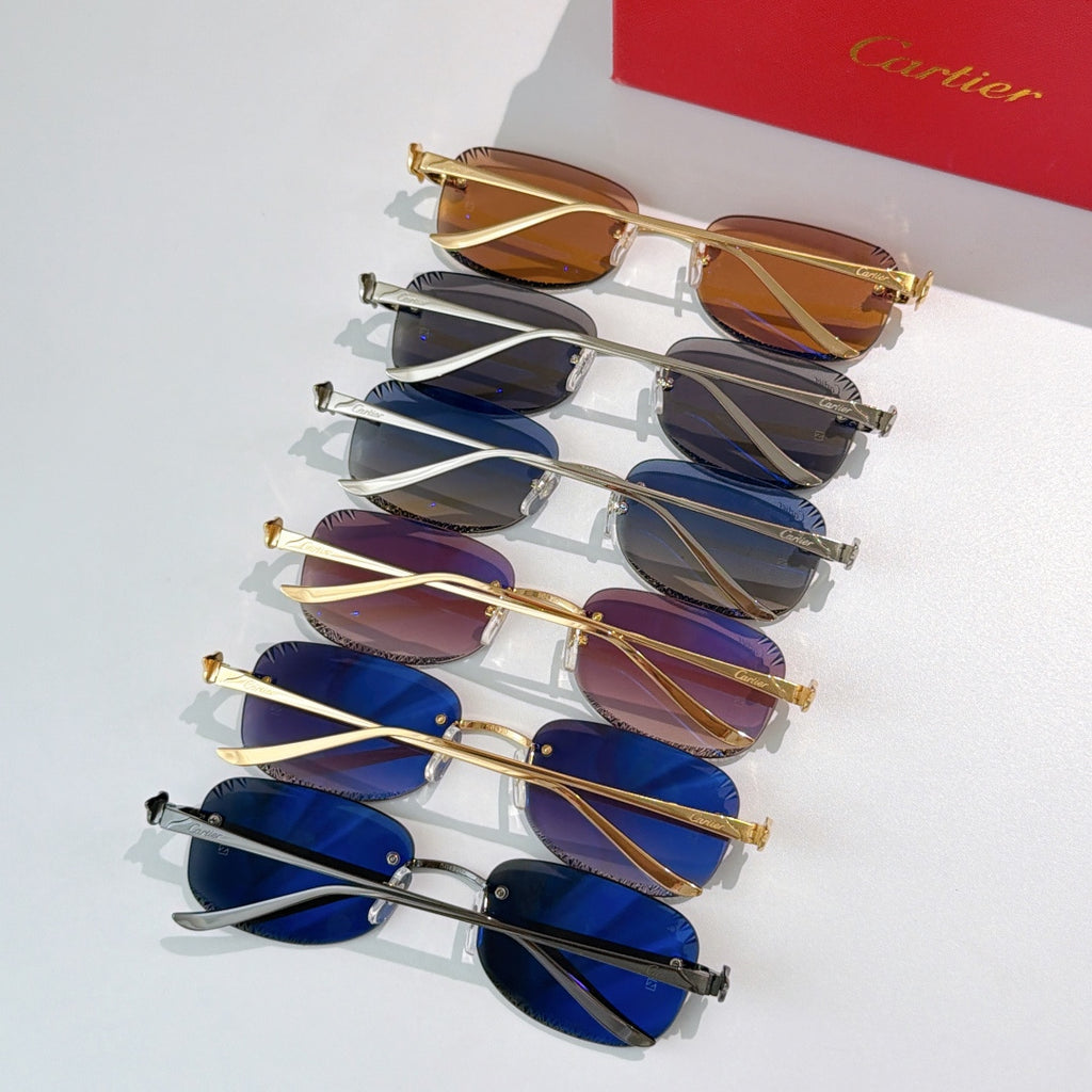Set of Cartier glasses with multiple frame colors and tinted lenses, stacked view
