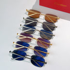 Set of Cartier glasses with multiple frame colors and tinted lenses, stacked view
