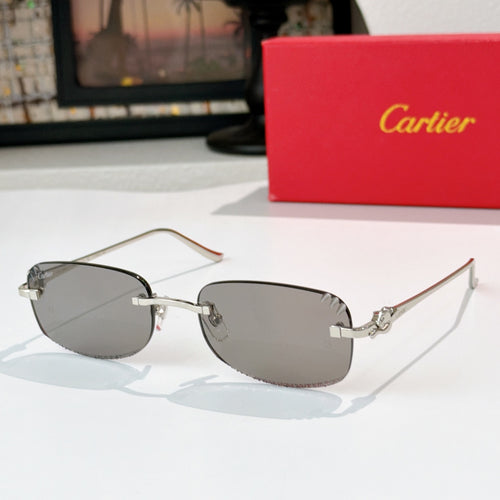 Cartier glasses with silver frames and dark gray tinted lenses, metal temples