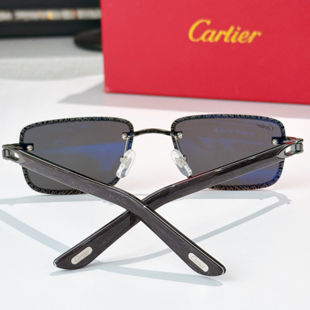 Fashion glasses with navy-tinted lenses and dark frames, gold-tone temple details