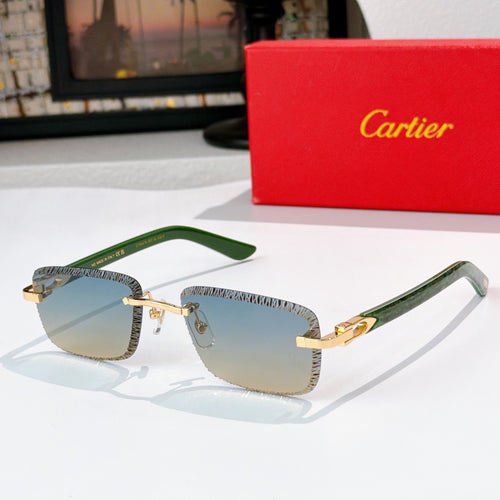 Fashion glasses with green frames and light tinted lenses, gold-tone hinge details