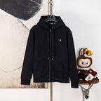 Black zip-up hoodie with drawstring hood and small Polo Ralph Lauren logo