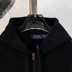 Black Polo Ralph Lauren hoodie with full front zipper and hood opening