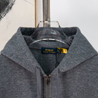 Dark heather gray zip-up hoodie with hood and Polo Ralph Lauren neck label