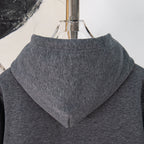 Dark heather gray hooded sweatshirt with front hood