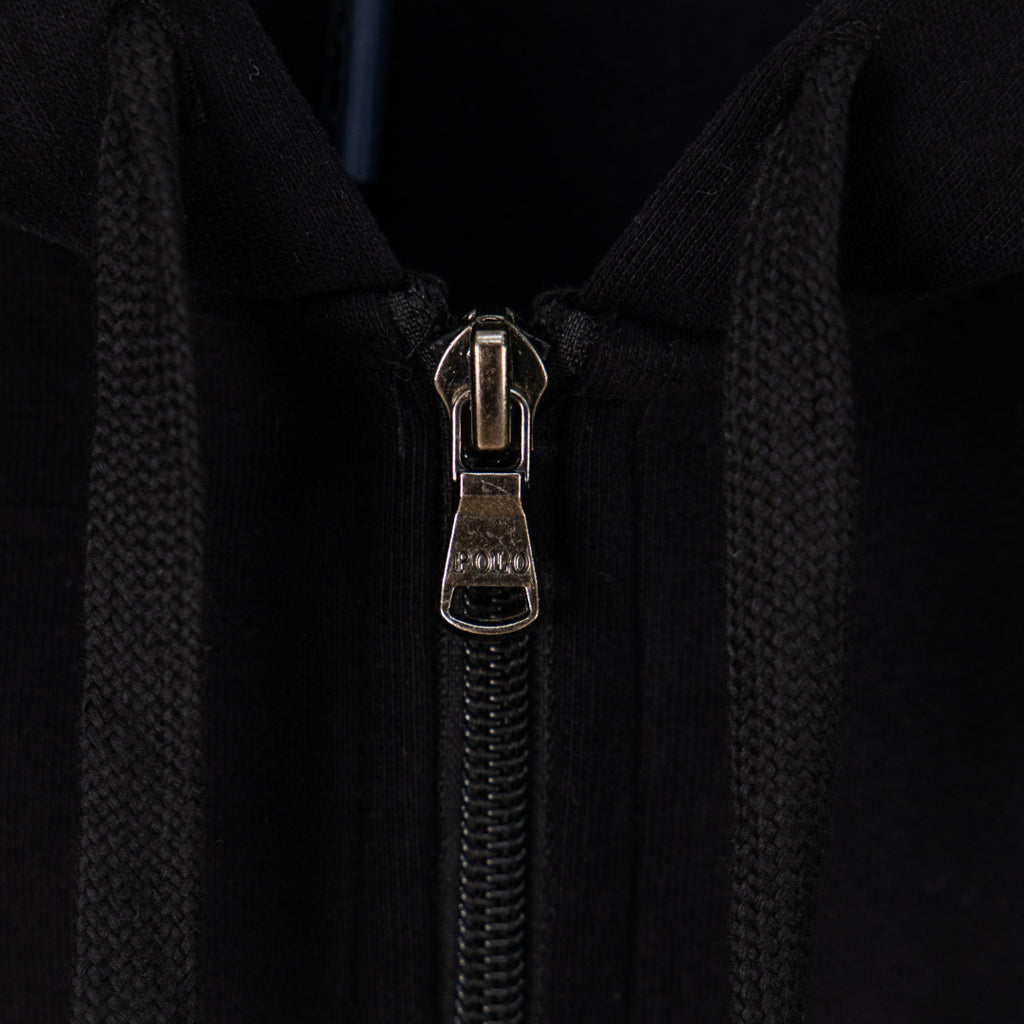 Black hoodie front zipper with metal pull tab