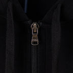 Black hoodie front zipper with metal pull tab