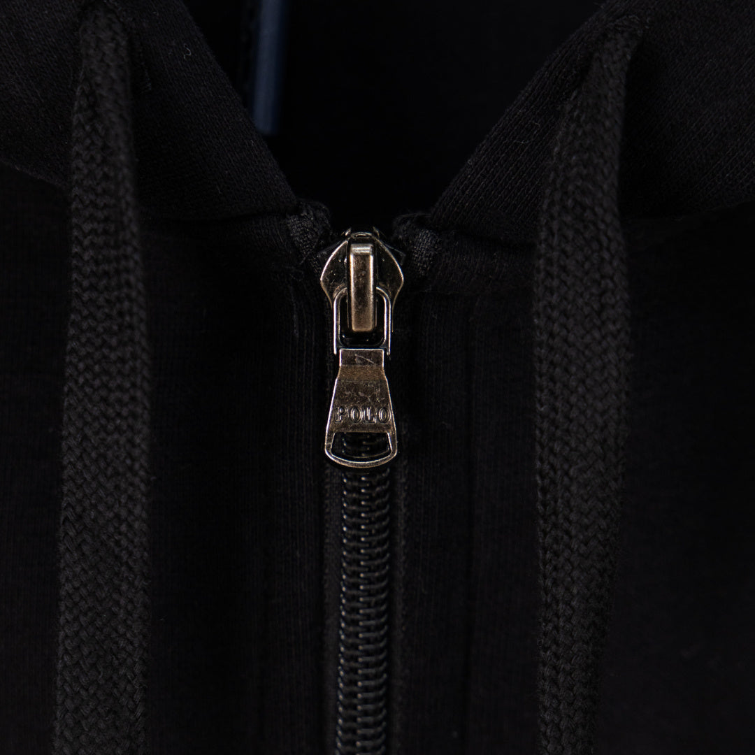 Black hoodie front zipper with metal pull tab