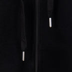 Black hoodie center front zipper with metal teeth and pull