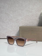 Bvlgari sunglasses, mauve frame with brown tinted lenses and gold/pink hinge detail