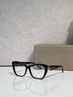 Bvlgari eyeglasses, black frame with clear lenses and gold side emblem