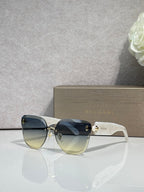Bvlgari sunglasses with blue gradient lenses, white frame and gold emblem bridge