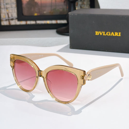 Sunglasses with gold-tone frames and pink tinted lenses, BVLGARI logo detail