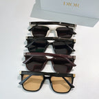 Set of four cat-eye sunglasses with tinted lenses in black, cream, brown, and amber tones