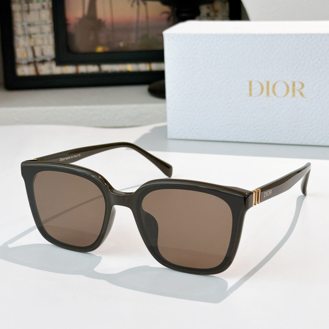 Dior sunglasses, dark frame with brown gradient lenses and gold-tone hinge