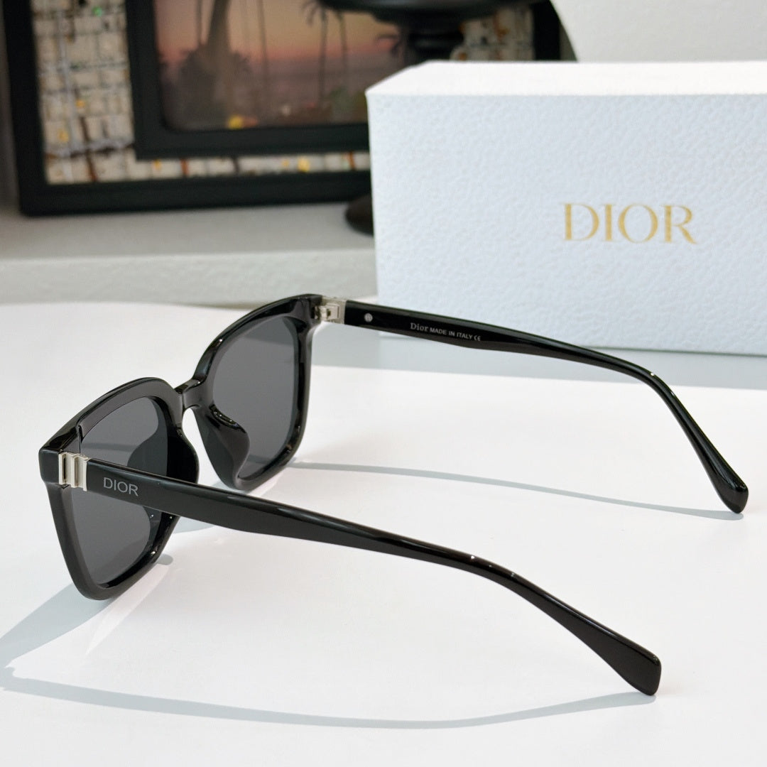 Dior sunglasses, black frame with dark lenses and slim metal temple arms