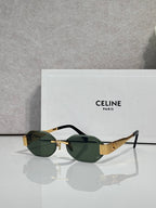Celine oval sunglasses with gold-tone hinges and green-tinted lenses