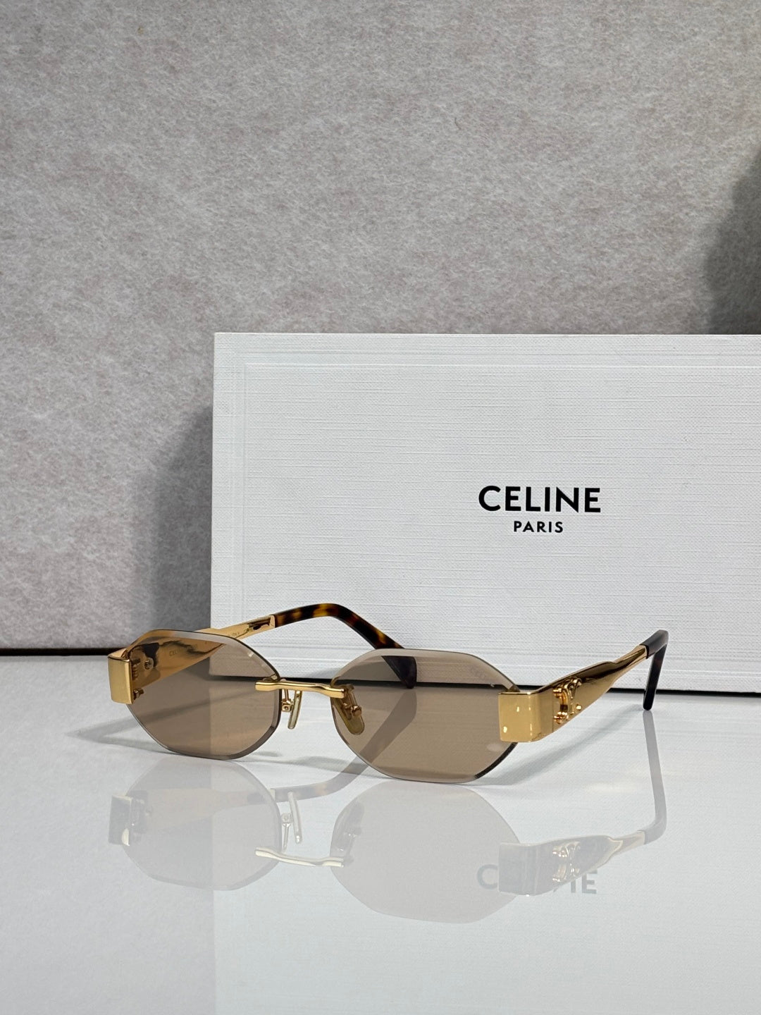 Celine oval sunglasses with tortoiseshell frame and smoky gray lenses