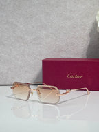 Rose-gold metal eyeglasses with gradient tinted lenses and textured temple details.
