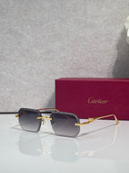 Dark-tone eyeglasses with smoky gray lenses and patterned texture on the temples.