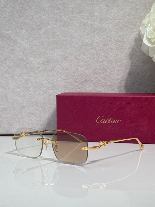 Cartier eyeglasses with gold-tone metal frame and tinted lenses, front view