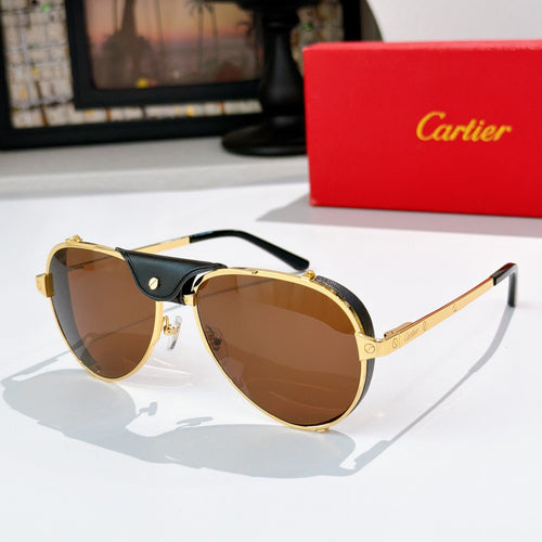 Cartier sunglasses with gold frame and brown tinted lenses, black temples