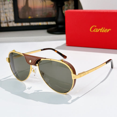 Cartier sunglasses with gold frame and green-brown tinted lenses, black temples