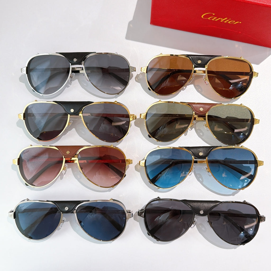 Cartier sunglasses assortment with mixed frames and tinted lenses, multiple pairs shown