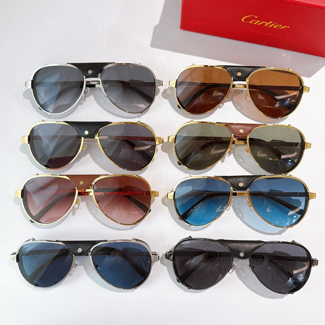 Cartier sunglasses assortment with mixed frames and tinted lenses, multiple pairs shown