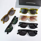 Six pairs of cat-eye sunglasses in assorted colors with tinted lenses