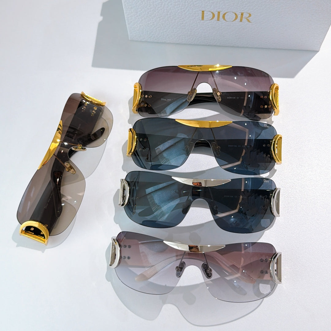 Dior sunglasses set with tinted lenses and gold accents in multiple frame colors