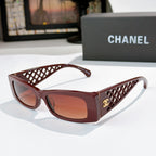 Chanel sunglasses, burgundy frames with brown lenses and lattice temple inserts