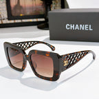 Square sunglasses with tortoiseshell frames, lattice temple and warm brown lenses