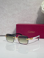 Cartier square glasses with dark frames, gold-tone temples, clear lenses with tint