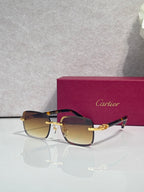 Cartier square glasses with dark frames, gold-tone hardware and temples, tinted lenses