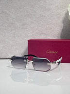 Glasses with dark frame, gold accents, and square tinted lenses